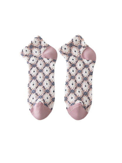 Rufia soft knit flower ankle socks folded neatly with visible floral design