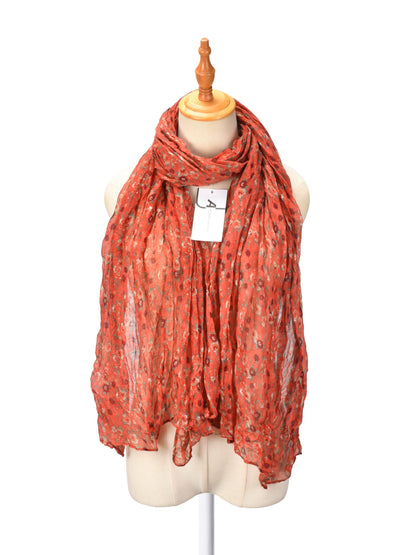 Scarvii - Vintage Floral Pattern Lightweight Ruched Scarf