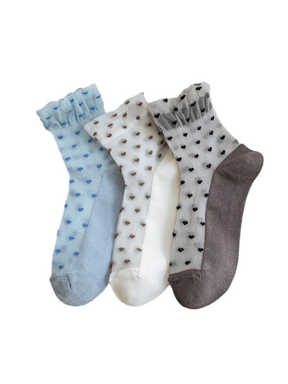 Rufia - Cute Heart Pattern Ruffle Crew Socks