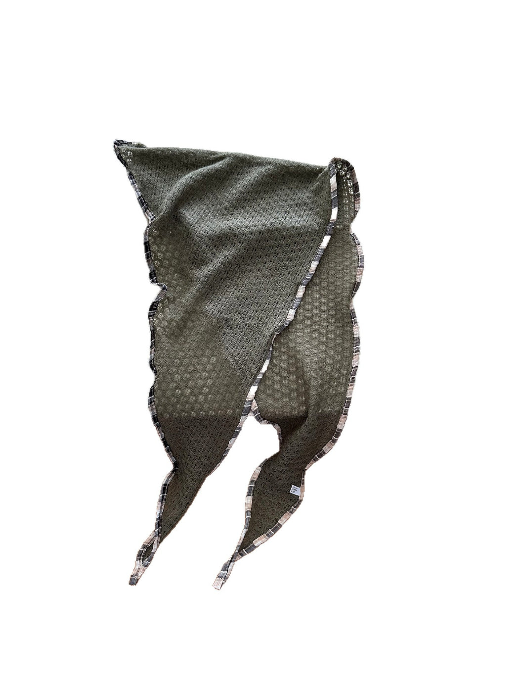 Scarvii - Open Knit Check Trim Triangle Scarf