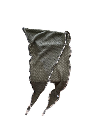 Scarvii - Open Knit Check Trim Triangle Scarf
