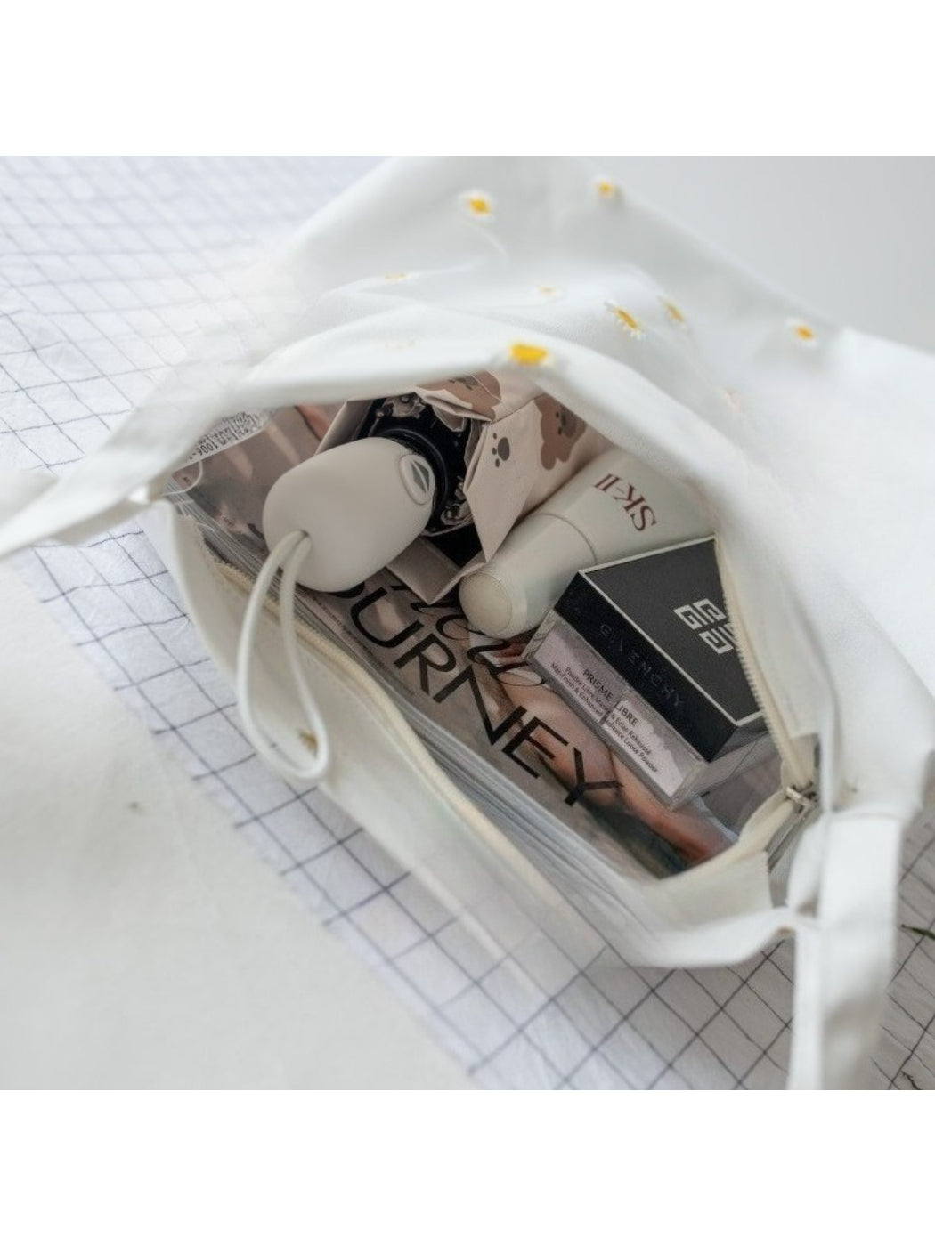 Cosbai - Daisy Embroidery Soft Shoulder Tote Bag