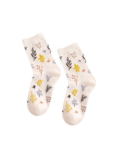 Rufia - Scattered Leaf Motif Knit Crew Socks