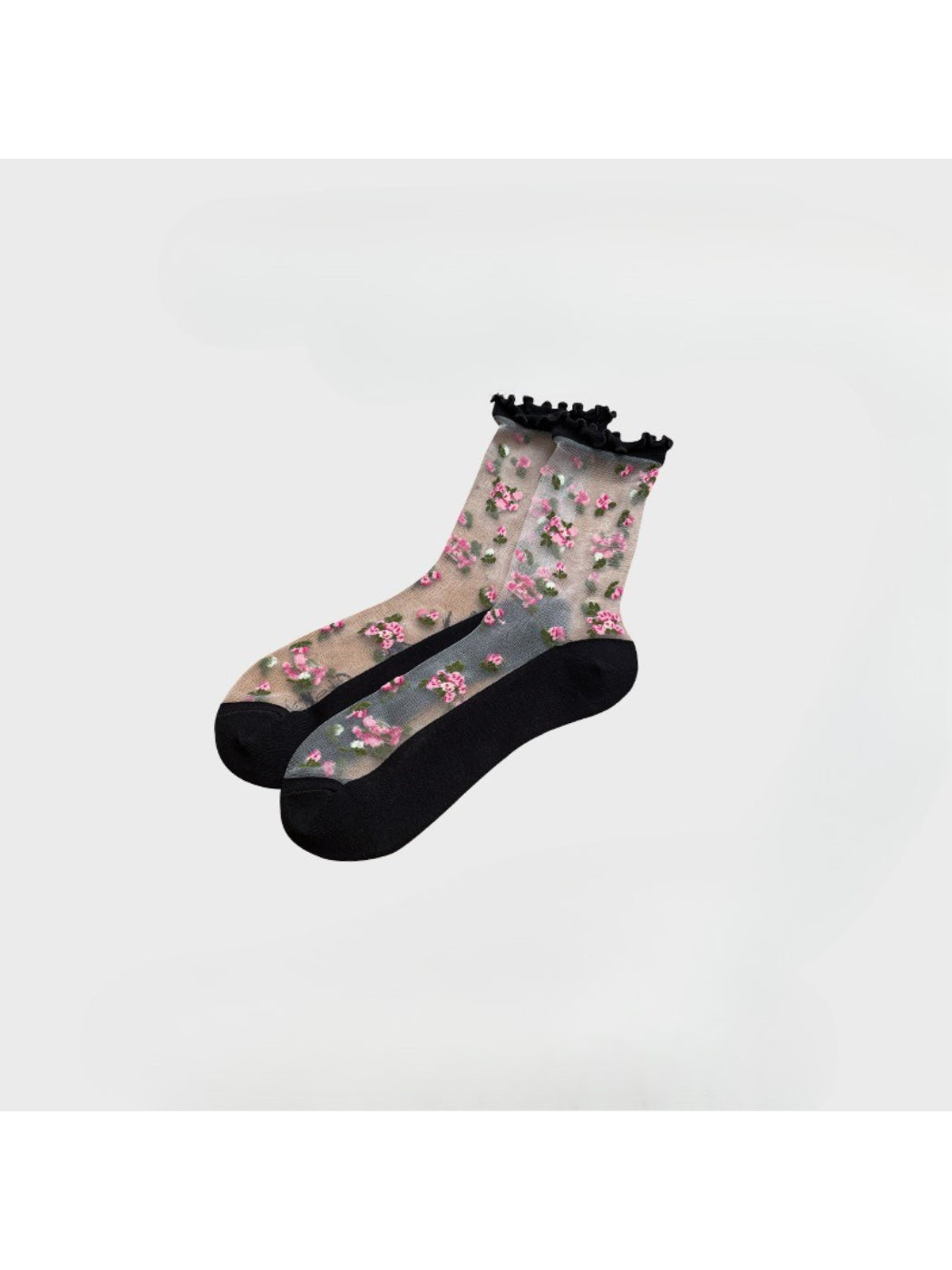 Rufia - Sheer Floral Lettuce Edge Crew Socks product image 5