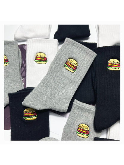 Rufia - Solid Base Burger Motif Crew Socks