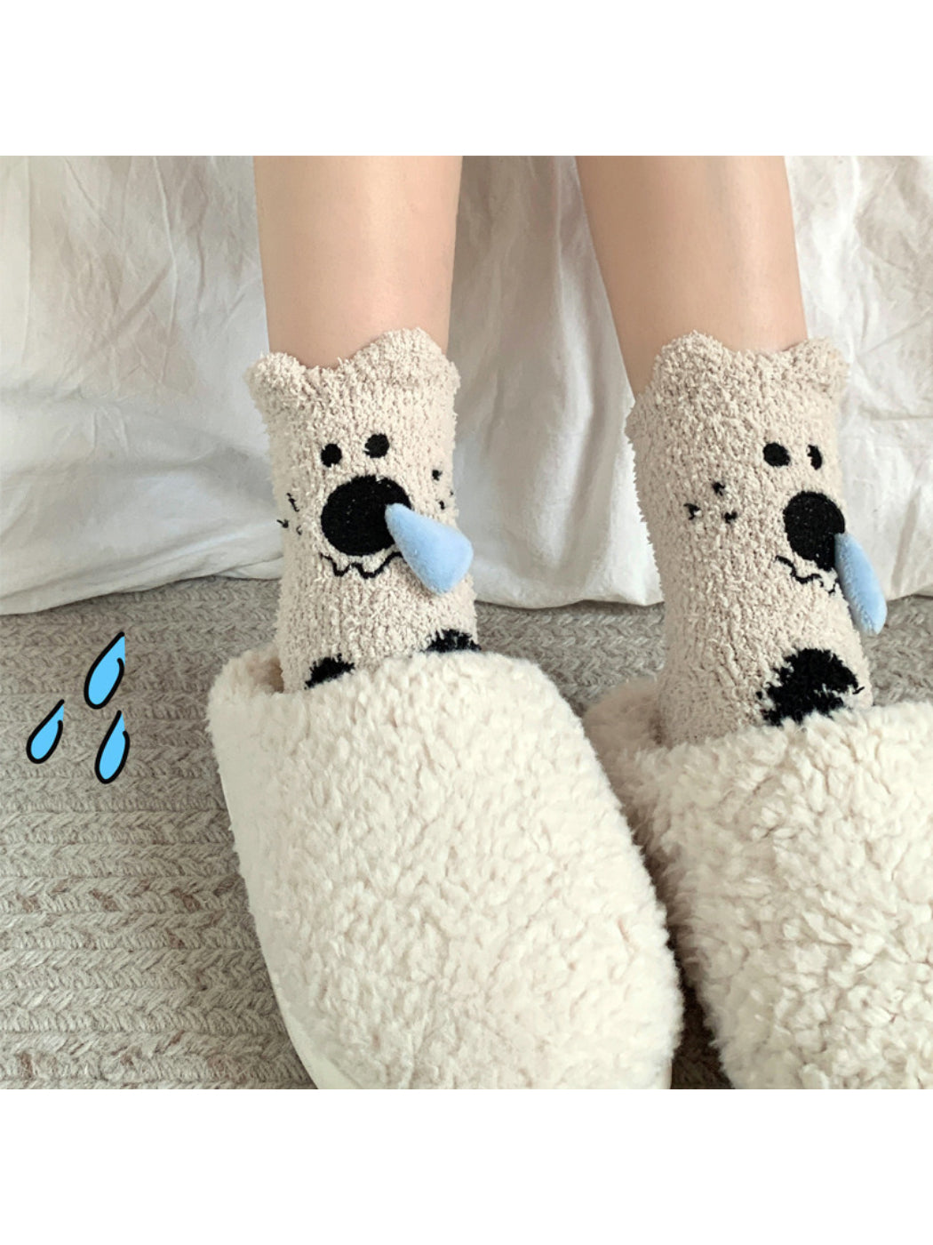 Rufia - Fuzzy Animal Crew Socks with 3D Nose Detail