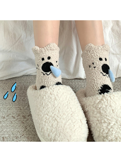 Rufia - Fuzzy Animal Crew Socks with 3D Nose Detail