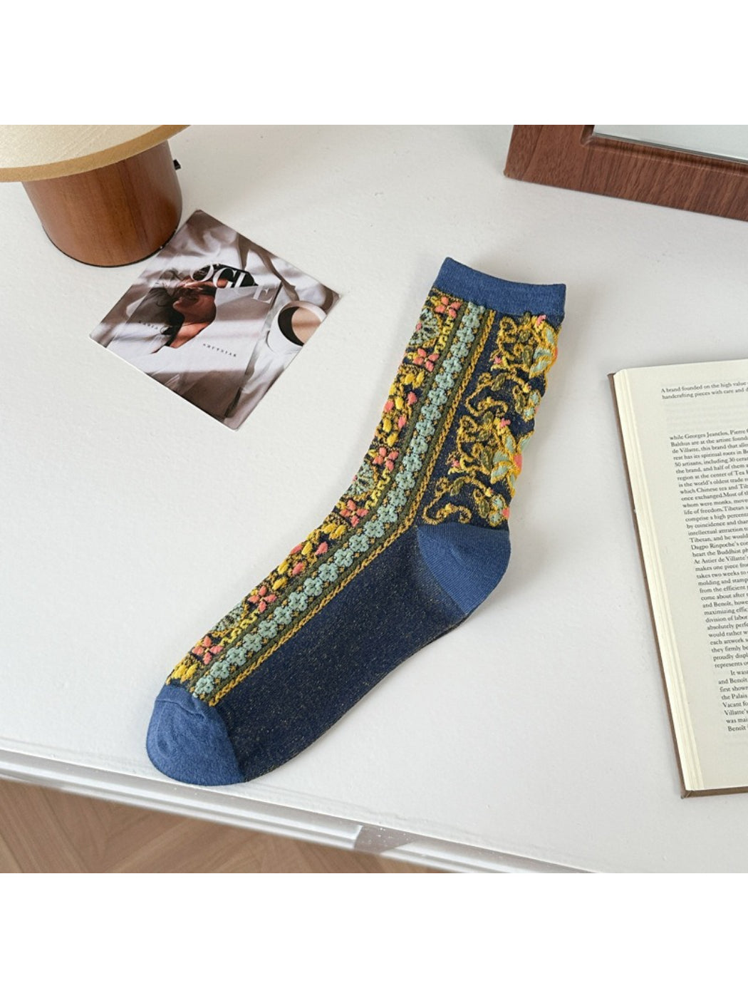 Rufia - Textured Floral Ribbon Socks
