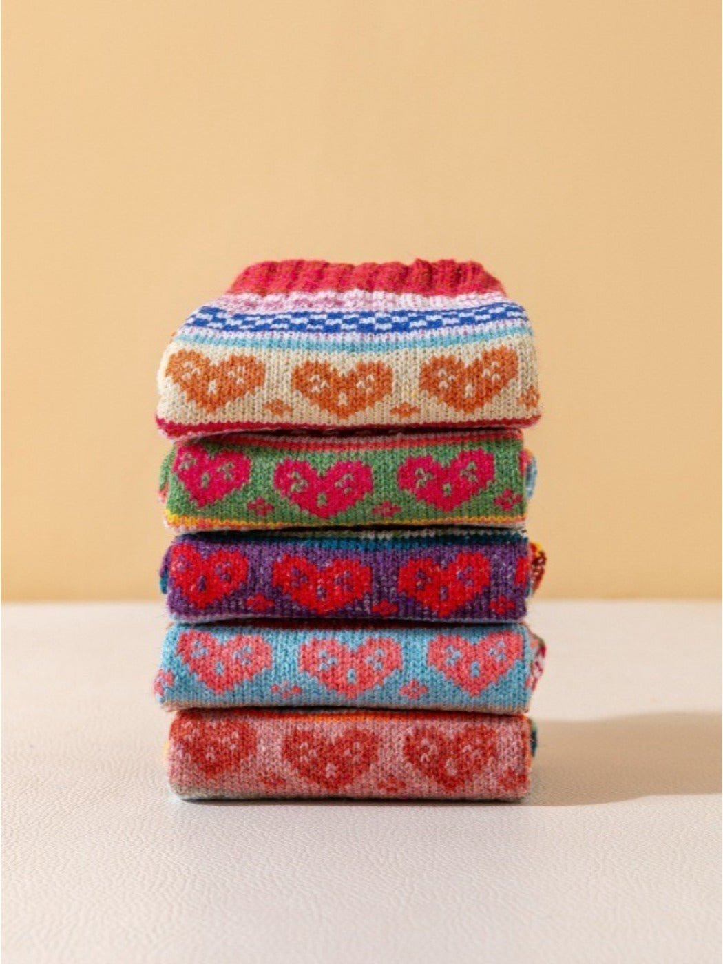 Rufia - Retro Color-Block Thick Warm Winter Socks - 5 Pairs/Pack
