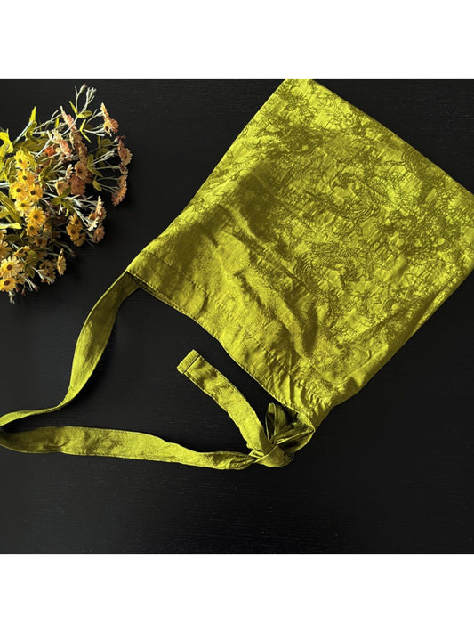 Cosbai foldable shopper bag with olive leaf pattern, fully unfolded and standing upright