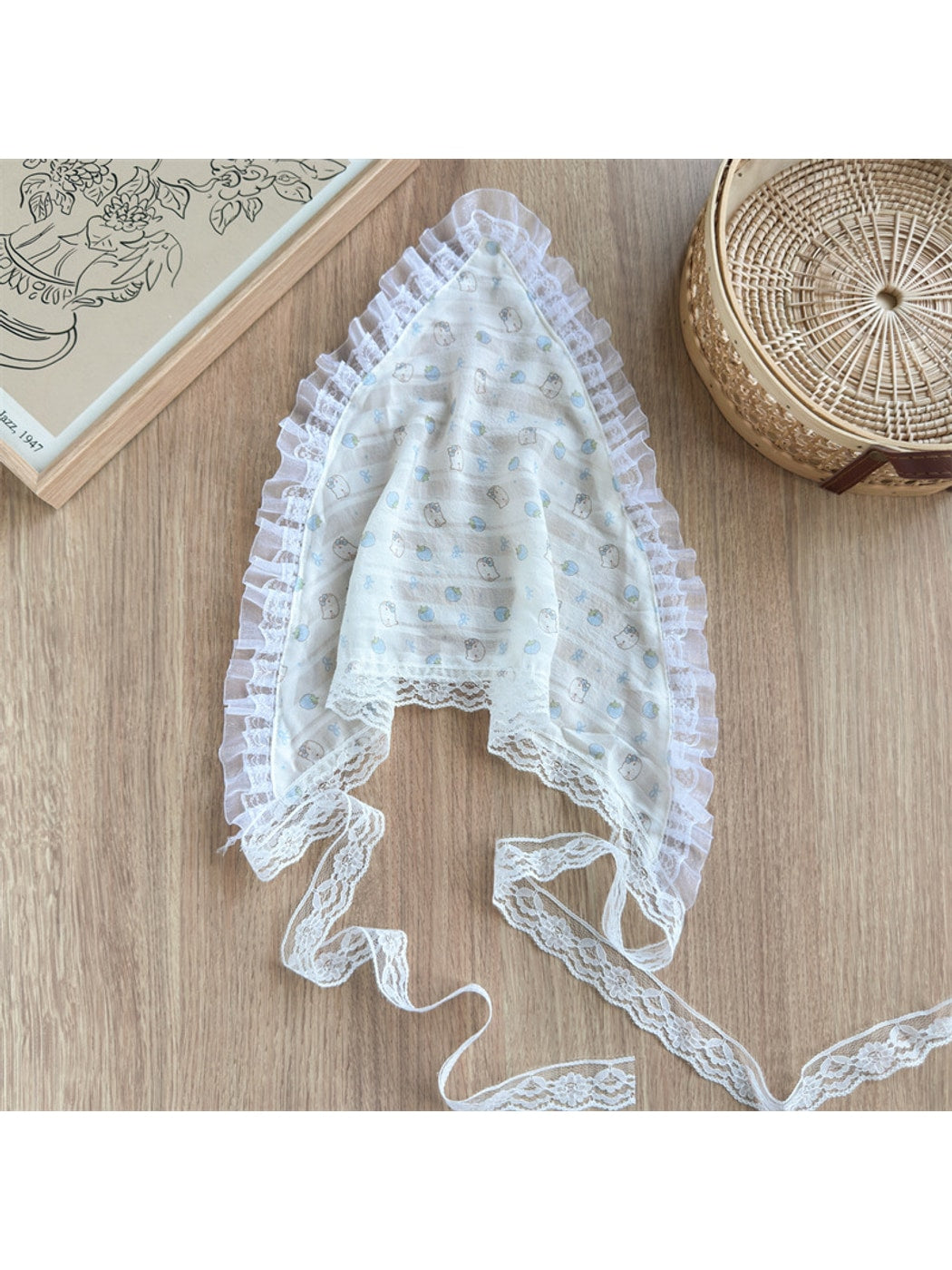 Scarvii - Sweet Print Lace Trim Women's Head Scarf