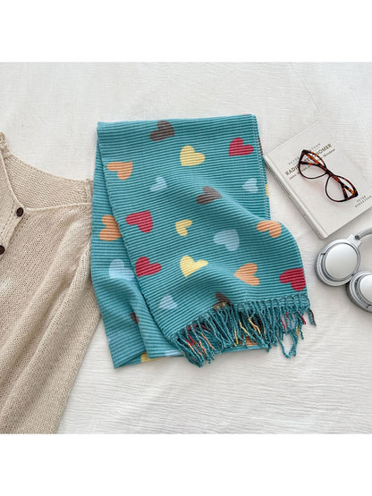 Scarvii - Ribbed Heart Pattern Fringed Winter Scarf