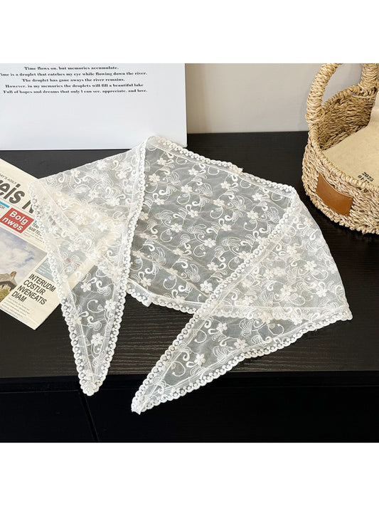 Scarvii - White Lace Floral Triangle Bandana