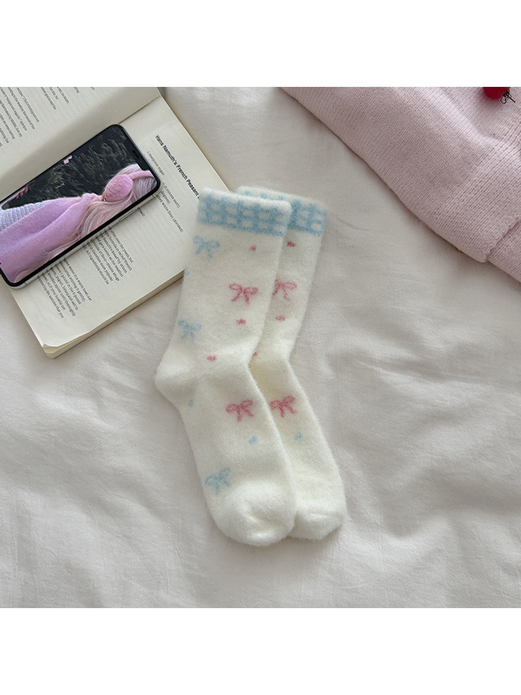 Rufia - Playful Cartoon Print Plush Crew Socks