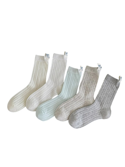 Rufia - Bow Pattern Label Detail Openwork Crew Socks
