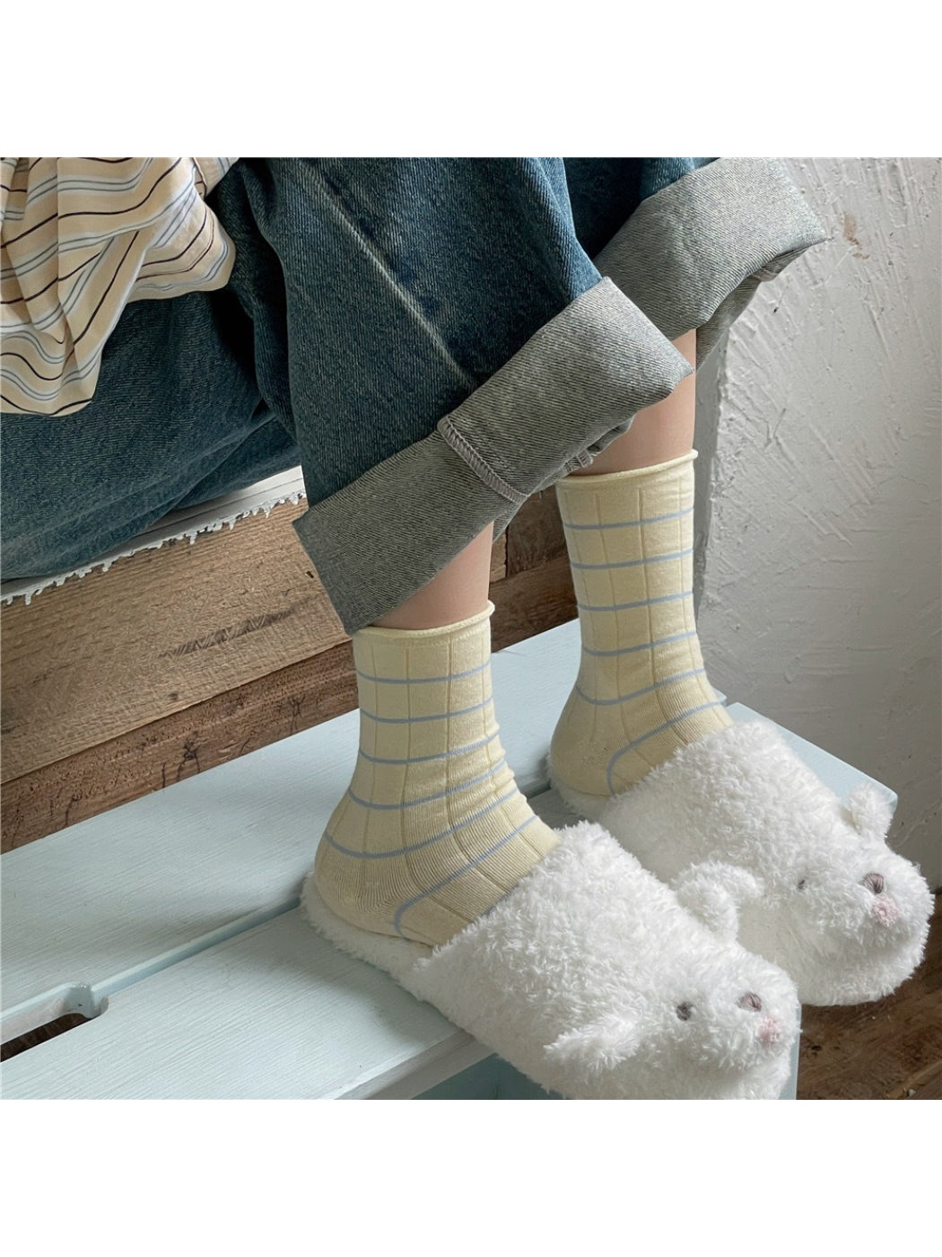 Rufia Stripe White Pastel Mid Calf Socks product image