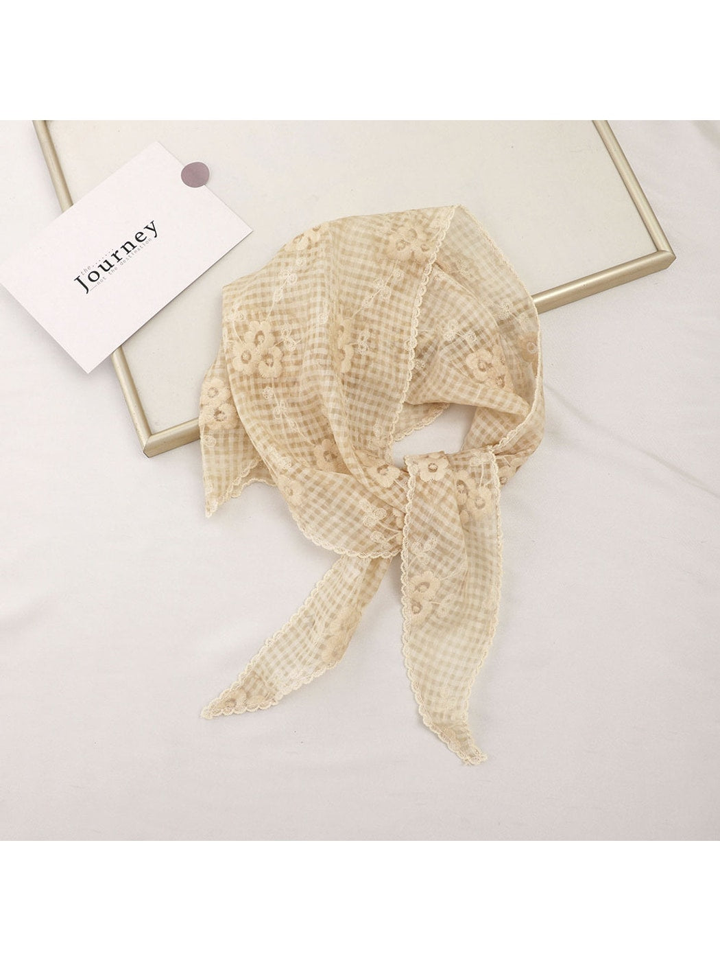 Scarvii - Grid Floral Lace Trim Triangle Bandana