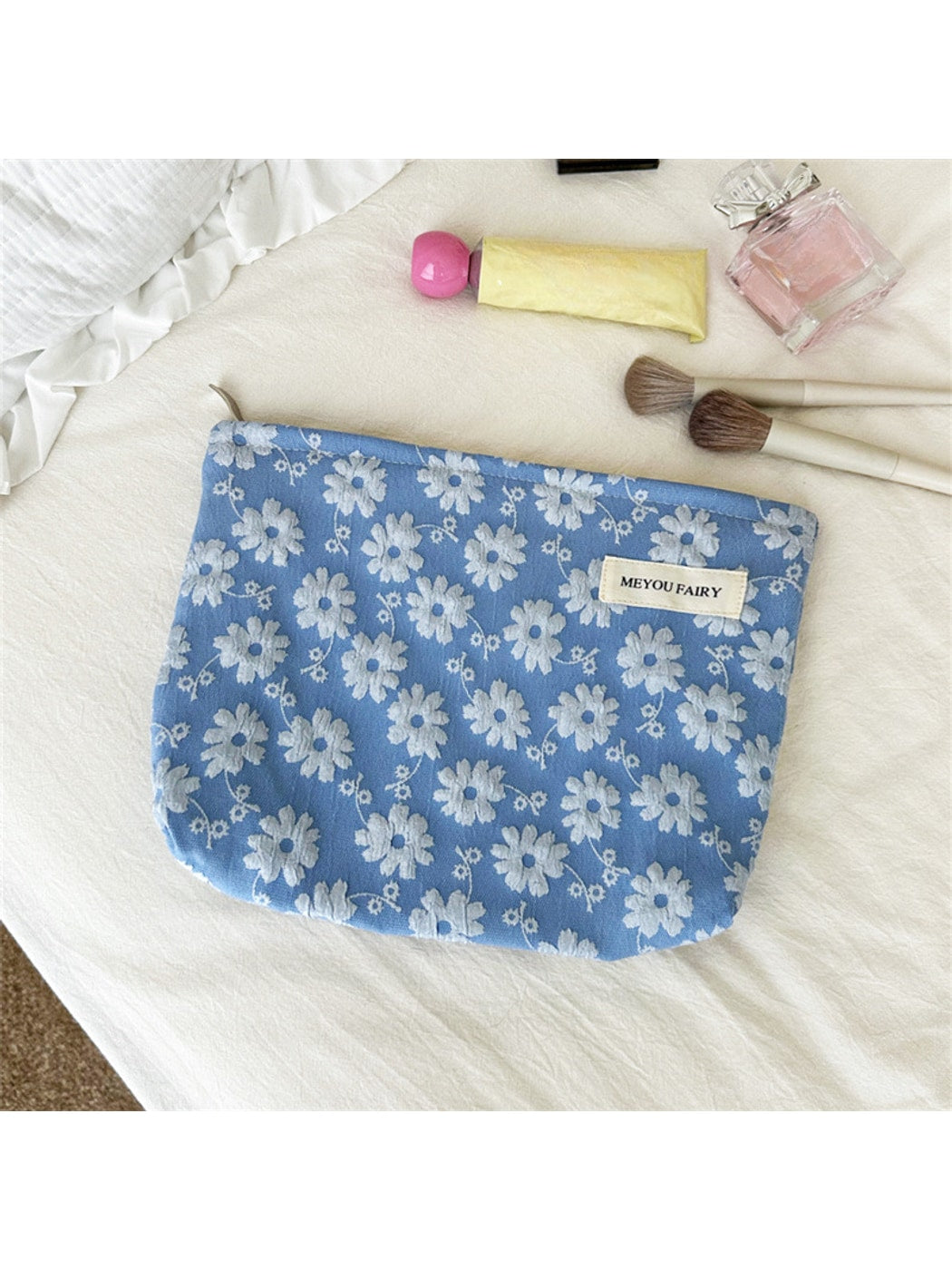 Cosbai - Floral Bow Zipper Cosmetic Organizer Bag