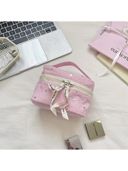 Cosbai star print cosmetic bag shown from a side angle