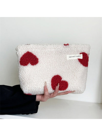 Cosbai - Plush Heart And Stripe Pouch