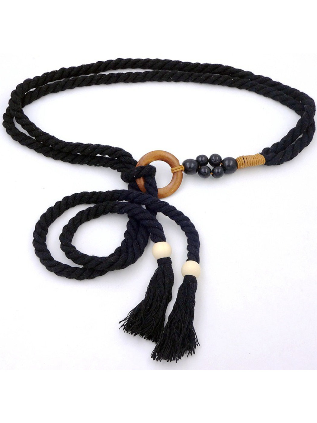 Beco Vibrant Braided Beads Ring Detail Waist Belt color options including Black, White, Yellow
