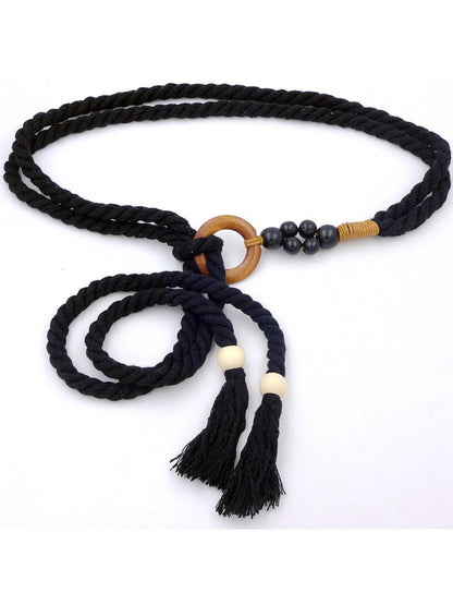 Beco Vibrant Braided Beads Ring Detail Waist Belt color options including Black, White, Yellow