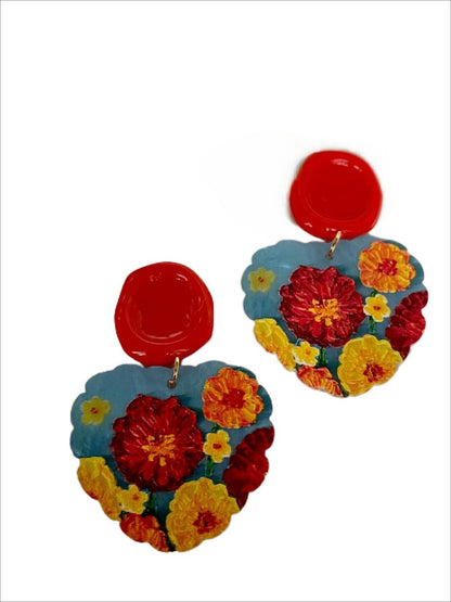 Earwish - Vintage Orange and Red Flower Earrings