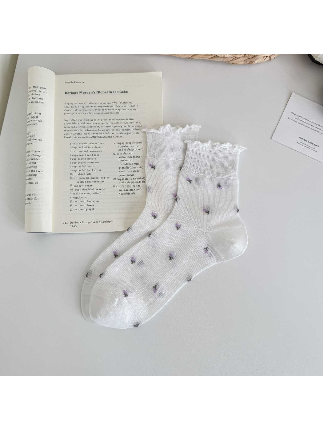 Rufia - Ditsy Floral Ruffle Cuff Crew Socks