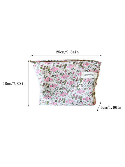 Cosbai - Floral Print Zipper Cosmetic Organizer Bag