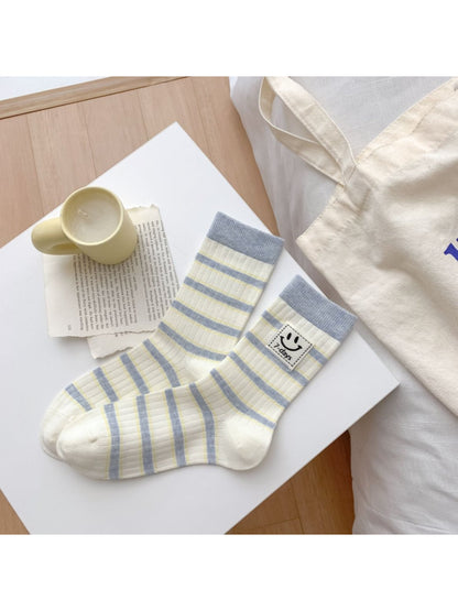 Rufia - 7 Days Smile Patch Striped Crew Socks