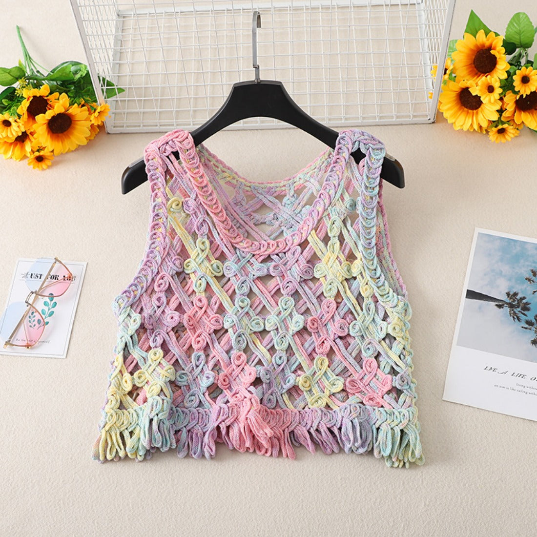 Crosa - Sweet Crochet Hollow Knit Tank Top