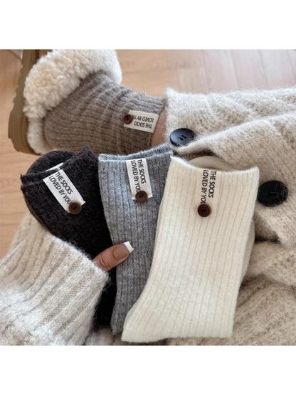 Rufia - Button Accent Ribbed Crew Socks product image 1