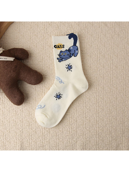 Rufia - Playful Cat Pattern Casual Crew Socks