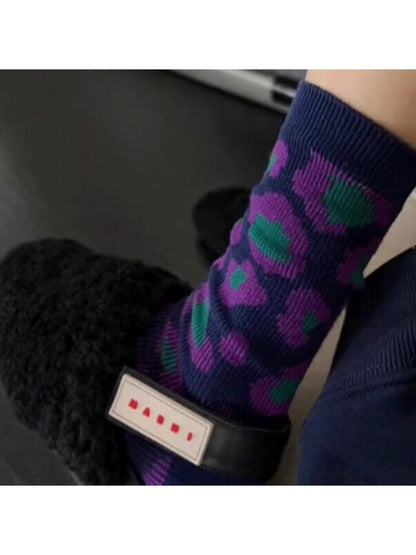Rufia – Colorful Leopard Print Crew Socks