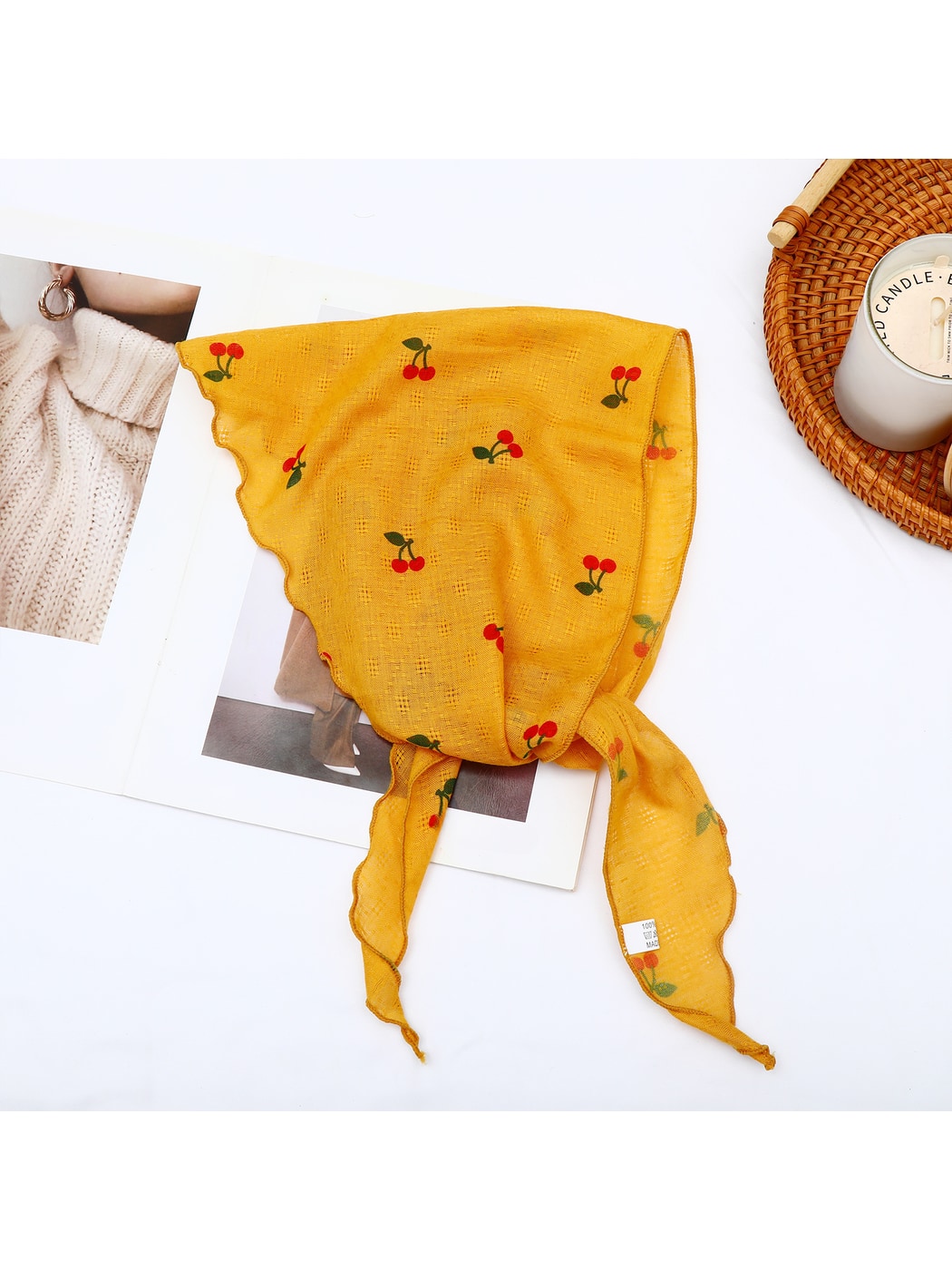 Scarvii - Playful Cherry Print Triangle Bandana