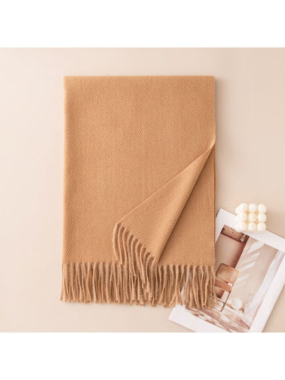 Scarvii - Classic Tassel Trim Solid Color Wrap Scarf