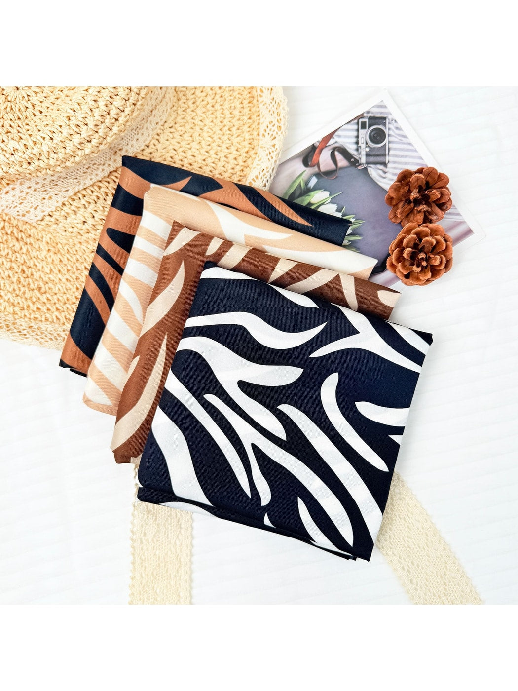 Scarvii - Retro Zebra Print Fashion Square Scarf