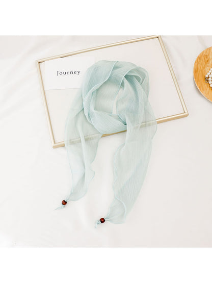 Scarvii - Solid Color Pleated Narrow Long Scarf