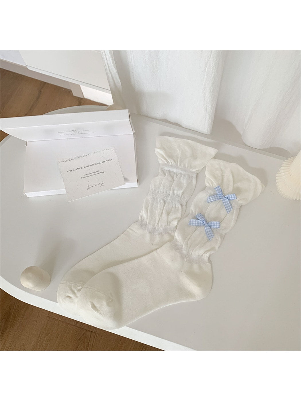 Rufia - Elegant Plaid Bow Detail Crew Socks