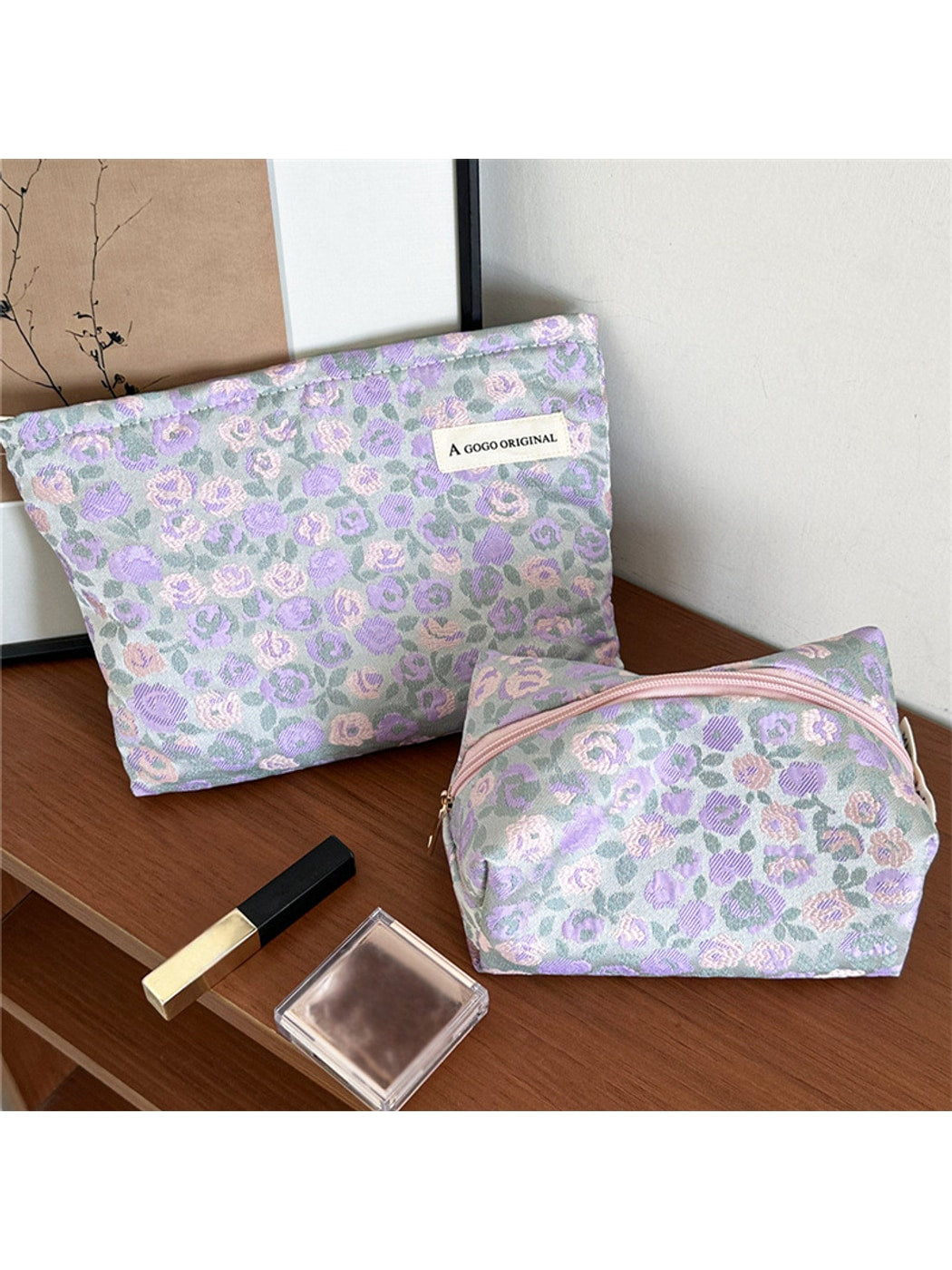 Cosbai - Cute Floral Zipper Cosmetic Organizer Bag