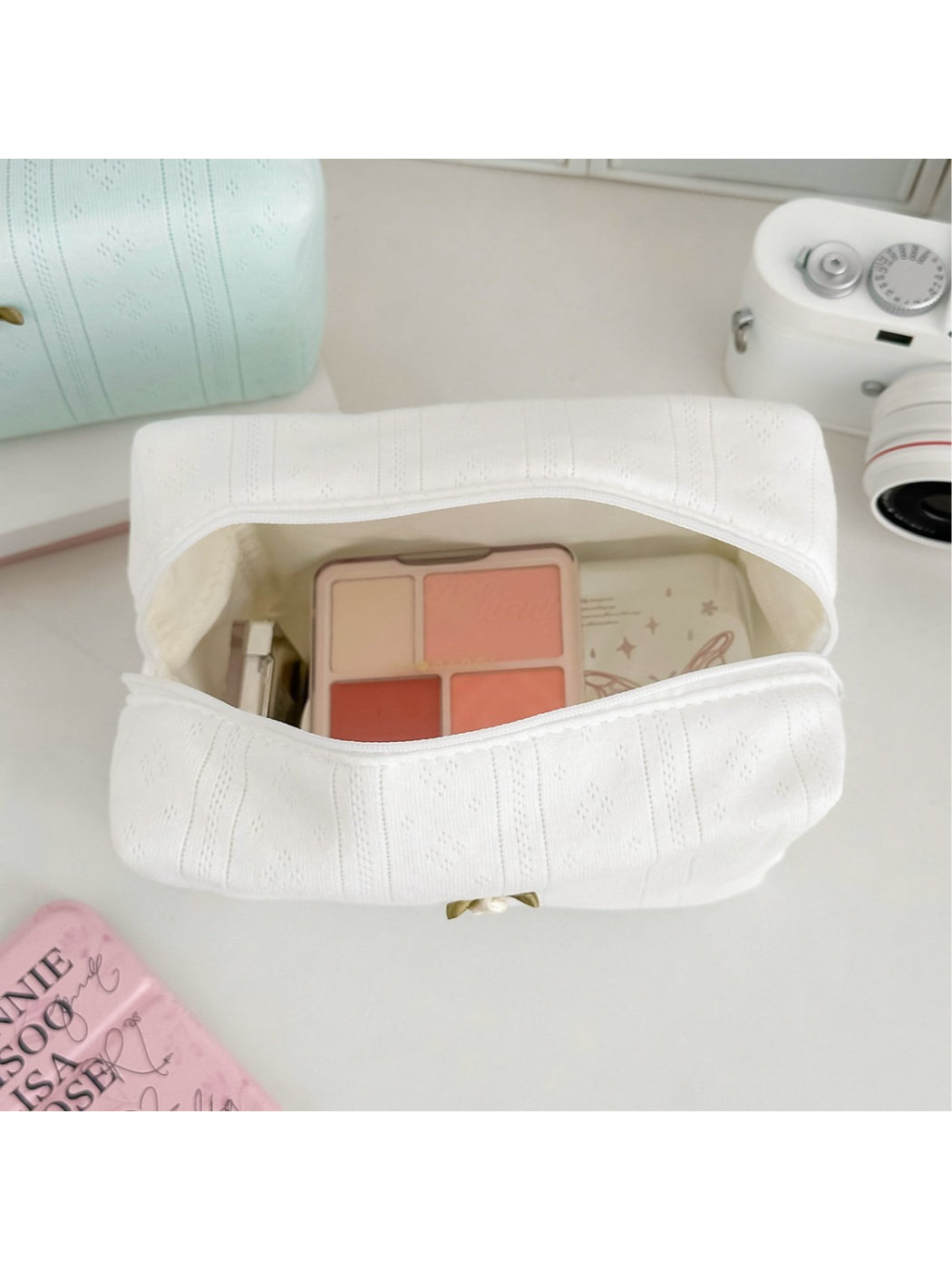 Cosbai soft textured cosmetic pouch folded flat showing back side
