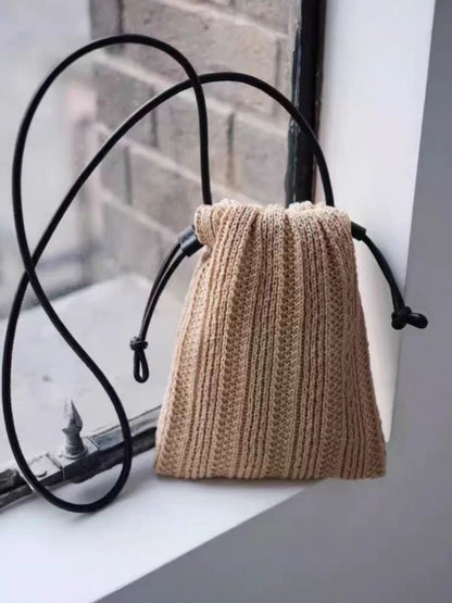 Cosbai - Minimalist Drawstring Knitted Crossbody Bag – Effortless & Chic