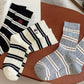 Rufia - Stripes Mid-calf Socks with Dog Patterns