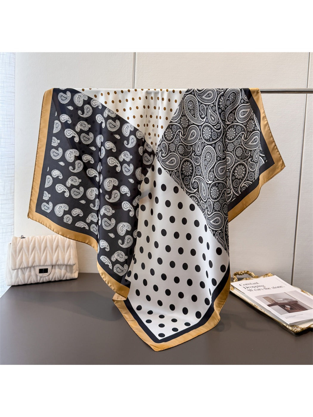 Scarvii - Square Scarf with Paisley & Dots Print