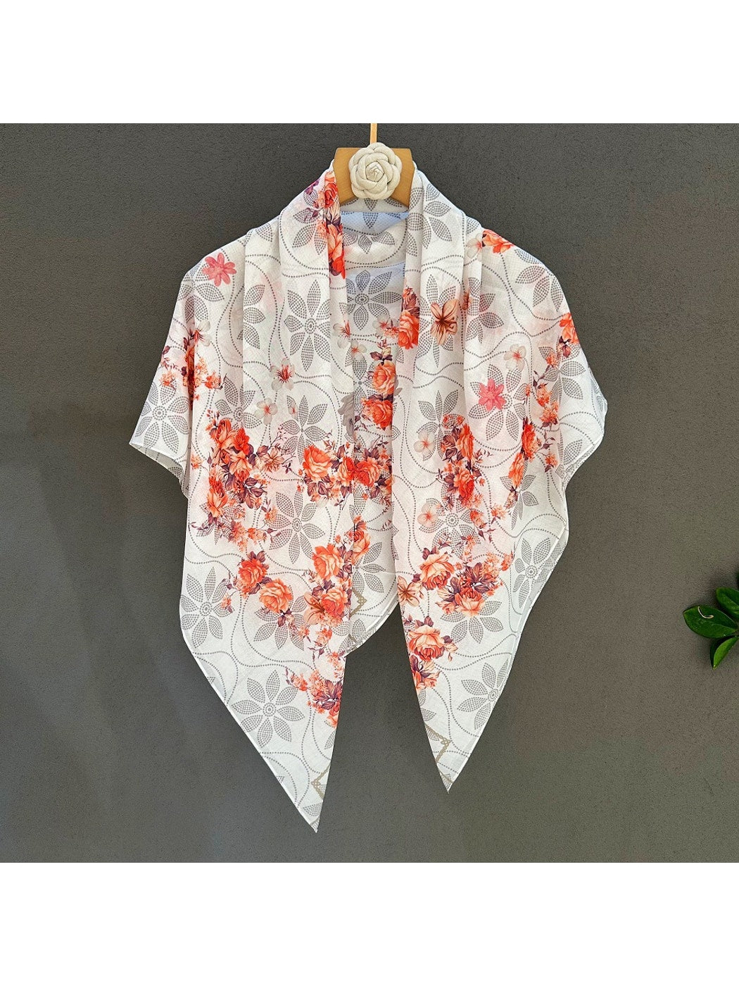 Scarvii - Warm Tone Floral Printed Square Scarf