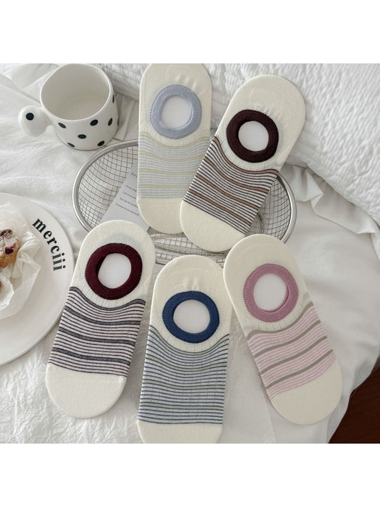 Rufia - Striped No Show Socks with Contrast Trim