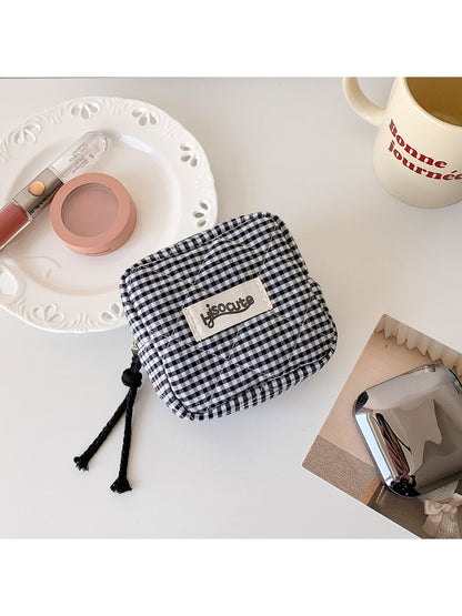 Cosbai - Square Plaid Everyday Storage Zipper Pouch Bag