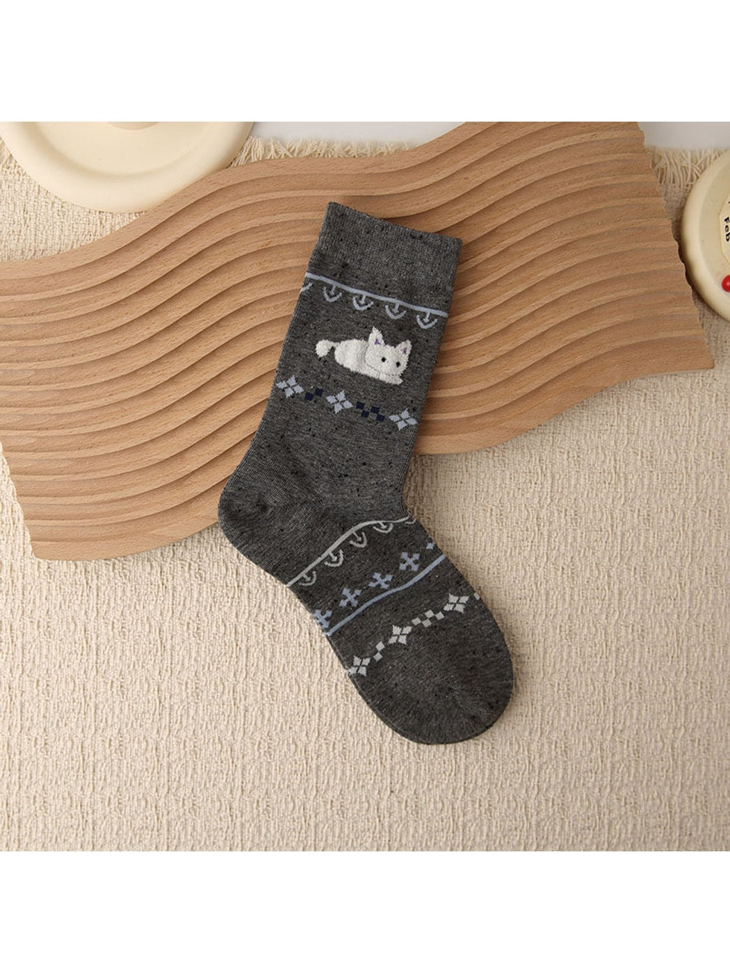 Rufia - Playful Cat Pattern Casual Crew Socks