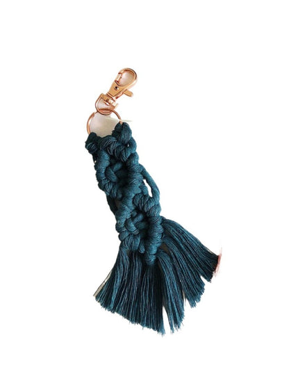 Koco Braided Keychain with Fringe Bag Charm & Accessory with woven texture and tassel detail
