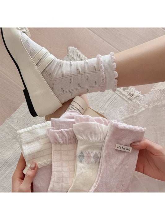 Rufia - Floral Mesh Trim Women's Crew Socks